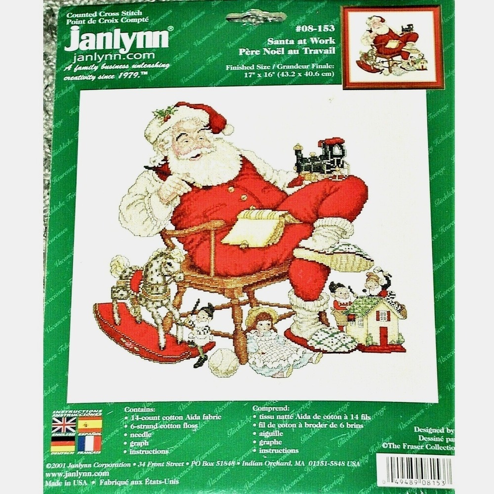 Santa Claus Toymaker Christmas Craft Cross Stitch Kit 2001 Sealed 17x16 Vintage
